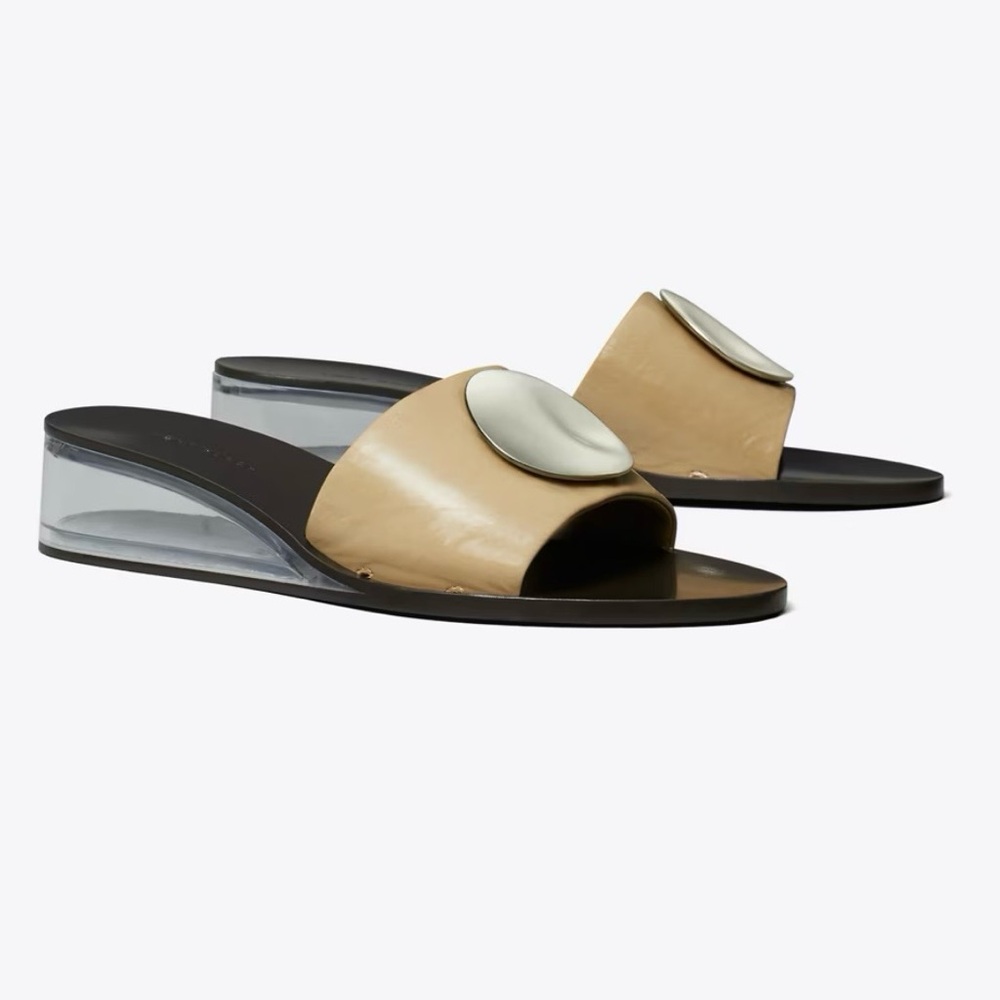 Tory Burch Patos Wedge Slide Crinkle Patent Leather Sandals 10.5